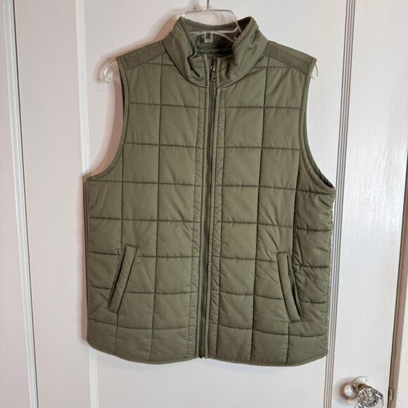 Dip Army Green Quilted Sleeveless Zip Front Vest sz Large - Picture 1 of 7